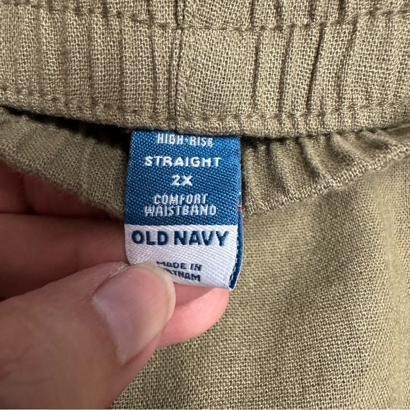 LOT of 2 Old Navy High Rise Pant Linen Blend Plus Size XXL/2X BEIGE GREEN Casual - Picture 7 of 13
